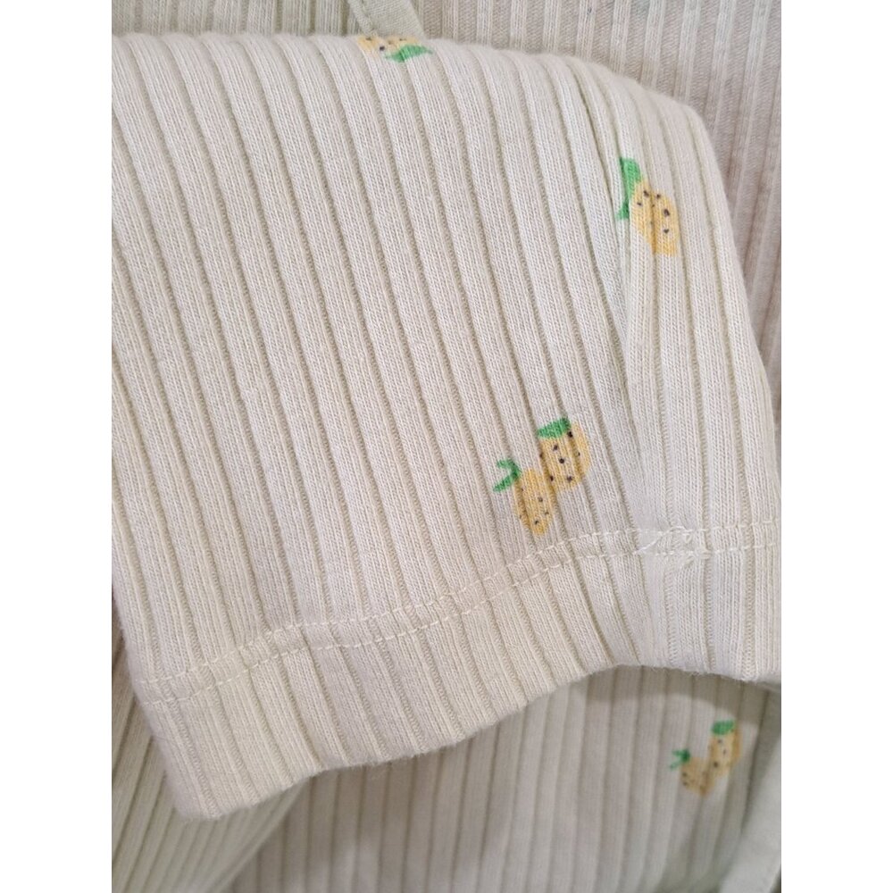Y2K Arizona Lemon Print Ribbed Long Sleeve Double Tie-Front Cropped Top Shirt M - Picture 5 of 9
